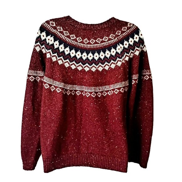 Weatherproof Fair Isle Sweater Sz XXL Burgundy Navy Crew Neck Y2K VTG Preppy - Picture 2 of 10